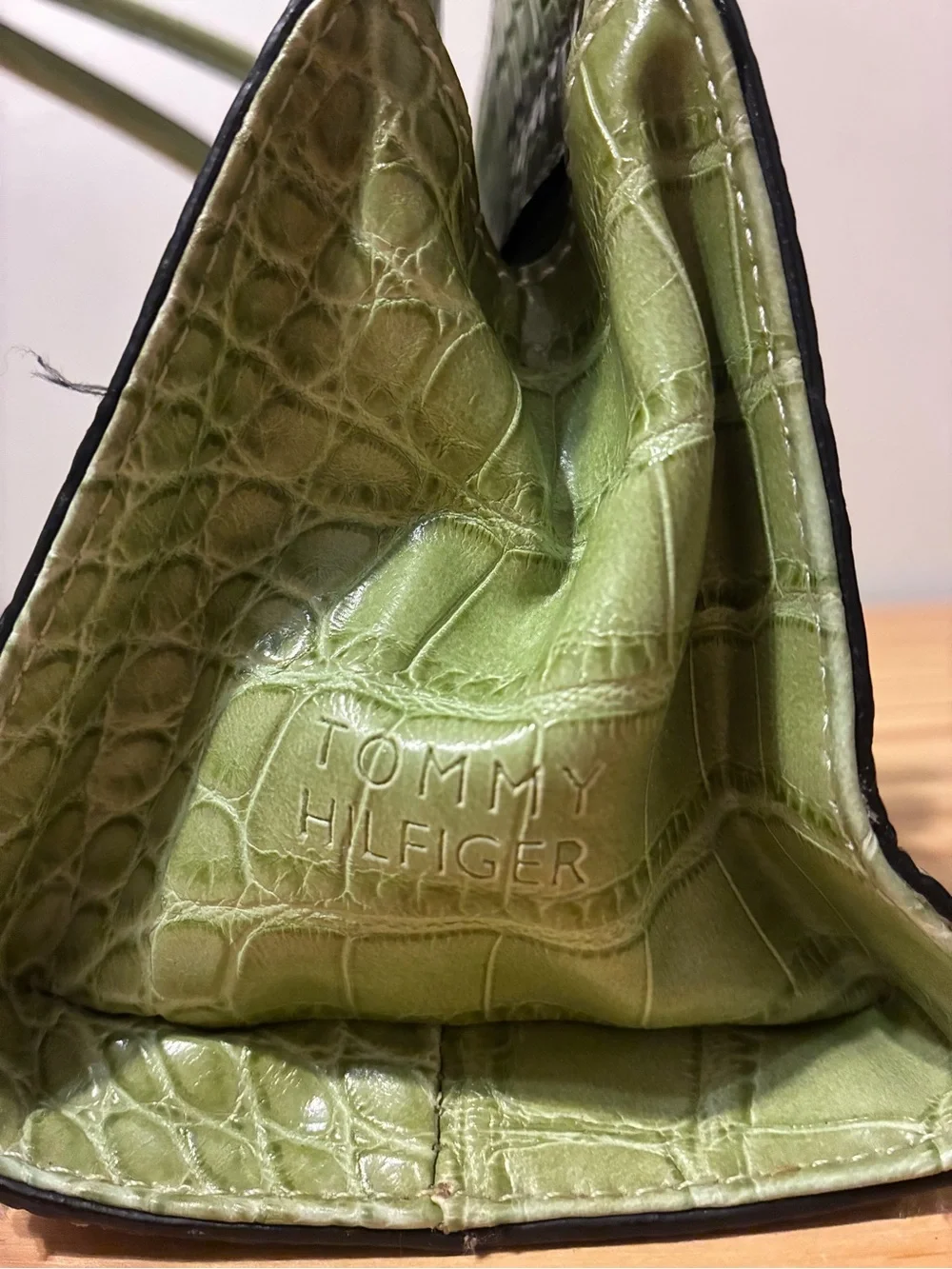 Tommy Hilfiger Women’s Croc-Embossed Olive Green Handbag